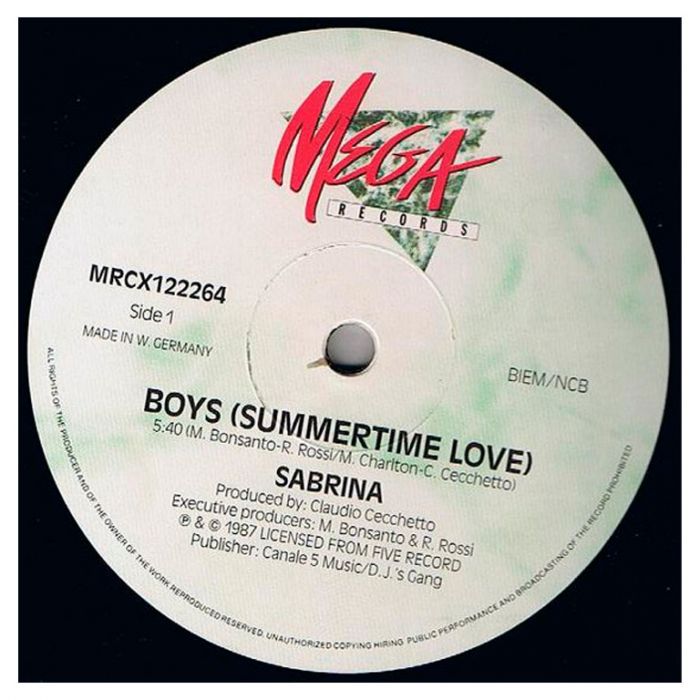 Виниловая пластинка SABRINA ‎– Boys (Summertime Love), 1987 (EP, Maxi-Single)