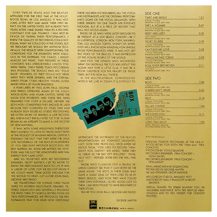 Виниловая пластинка THE BEATLES ‎– The Beatles At The Hollywood Bowl, 1977 (LP)
