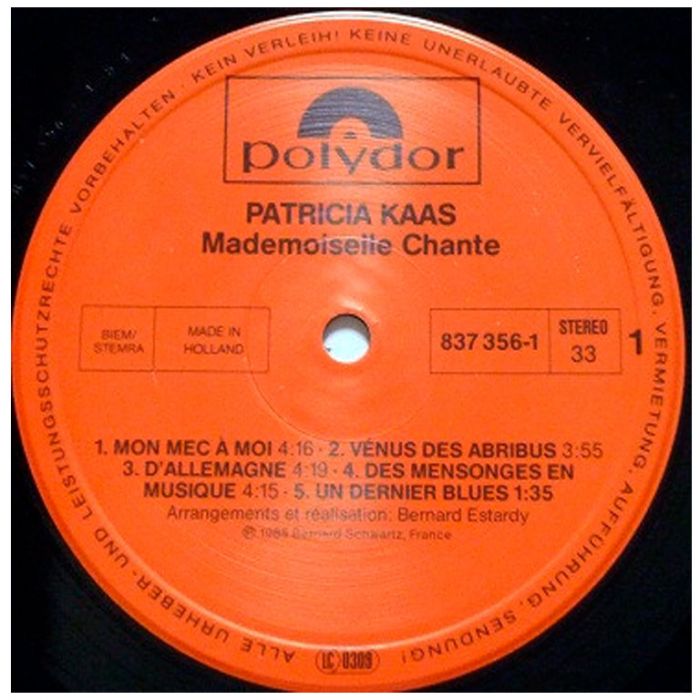 Виниловая пластинка PATRICIA KAAS ‎– Mademoiselle Chante..., 1988 (LP)