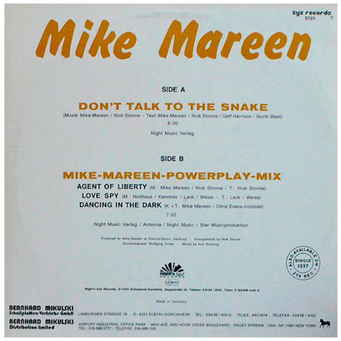 Виниловая пластинка MIKE MAREEN ‎– Don't Talk To The Snake, 1987 (EP, Maxi-Single)