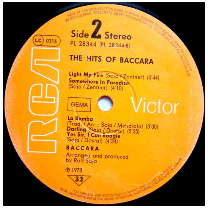 Виниловая пластинка BACCARA ‎– The Hits Of Baccara, 1978 (LP)