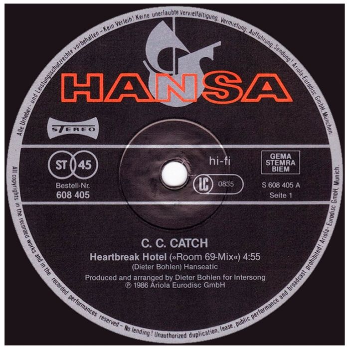 Виниловая пластинка C.C.CATCH ‎– Heartbreak Hotel (Room 69 - Mix), 1986 (EP, Maxi-Single)