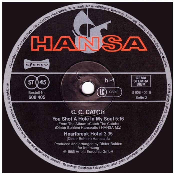 Виниловая пластинка C.C.CATCH ‎– Heartbreak Hotel (Room 69 - Mix), 1986 (EP, Maxi-Single)