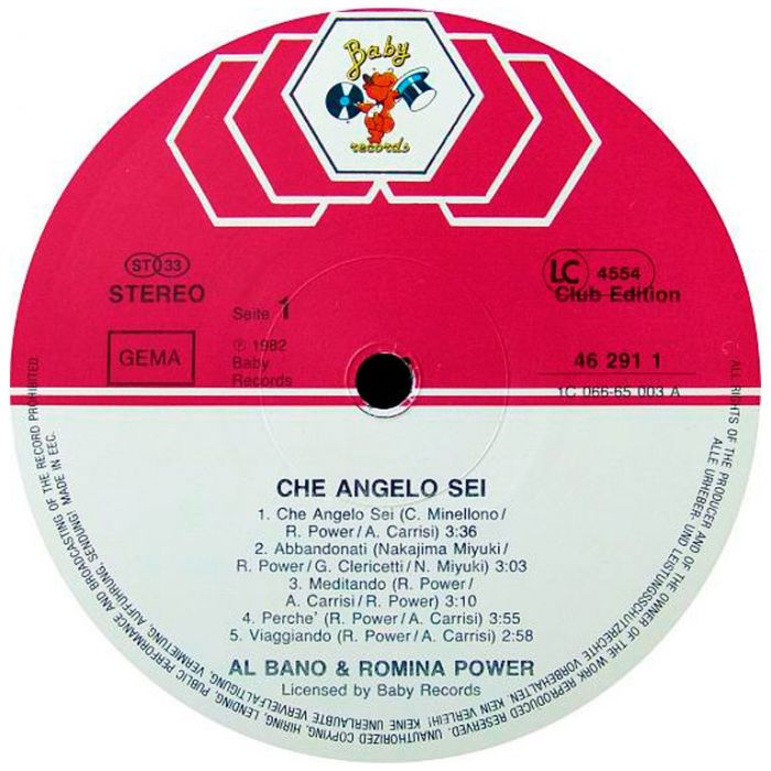 Виниловая пластинка AL BANO & ROMINA POWER ‎– Che Angelo Sei, 1982 (LP, Club Edition)