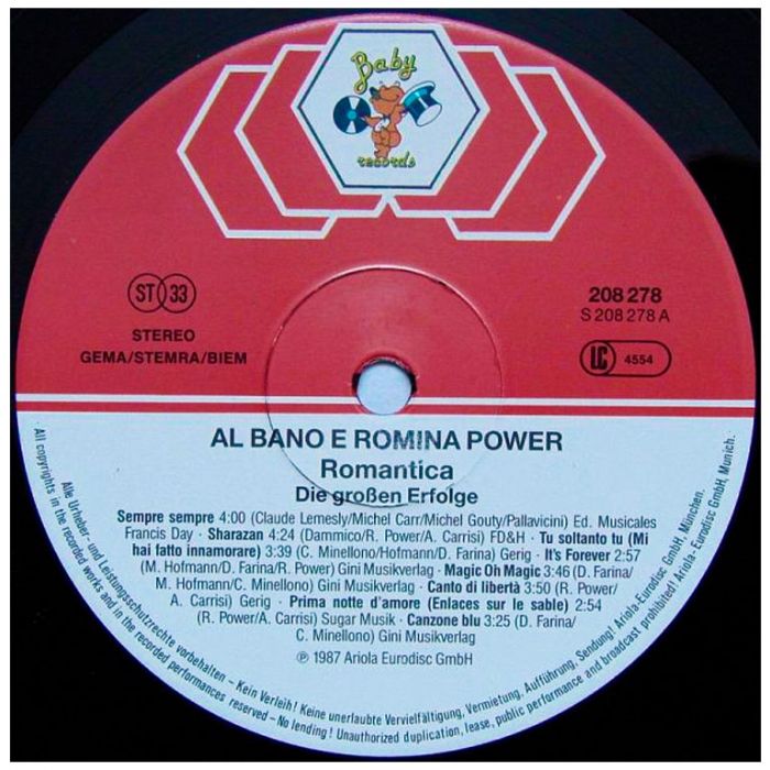 Виниловая пластинка AL BANO & ROMINA POWER ‎– Romantica - Die Großen Erfolge, 1987 (LP)