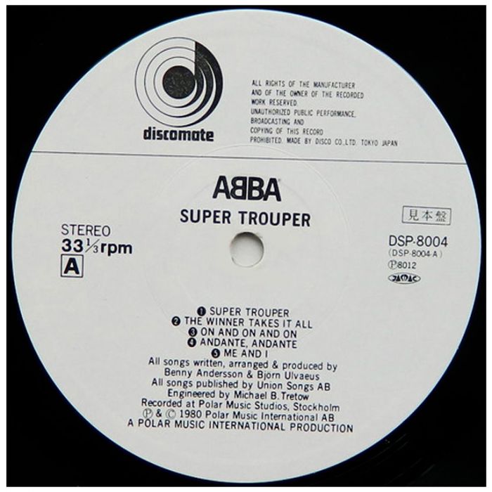 Виниловая пластинка ABBA ‎– Super Trouper, 1980 (LP, Promo)