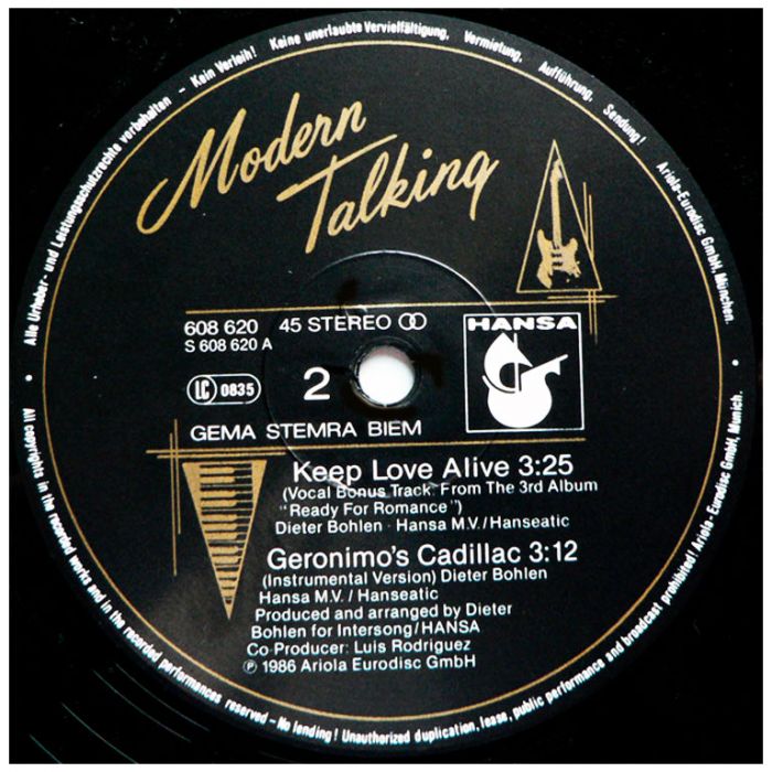 Виниловая пластинка MODERN TALKING ‎– Geronimo's Cadillac, 1986 (LP, Maxi-Single)