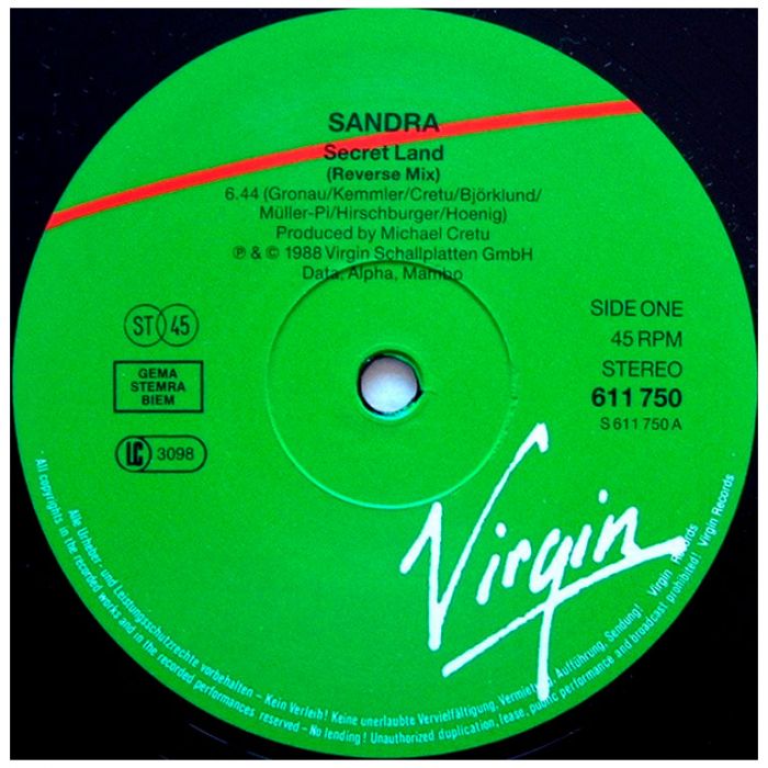 Виниловая пластинка SANDRA ‎– Secret Land (Extended Version), 1988 (EP, Maxi-Single)