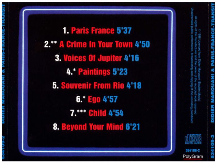 Компакт диск DIDIER MAROUANI (SPACE) ‎– Paris France Transit, 1982 (CD, Reissue, Unofficial Release 1996)