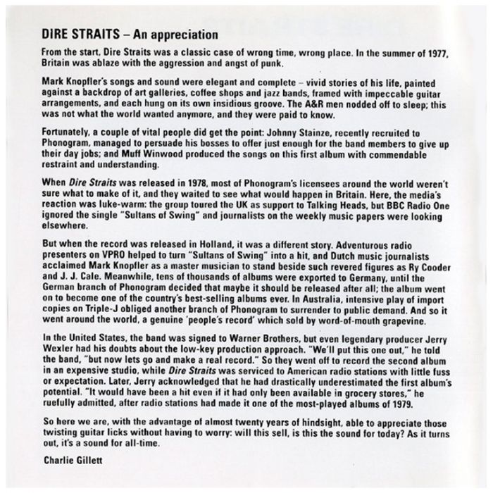Компакт диск DIRE STRAITS – Dire Straits, 1978 (CD, Reissue, Remastered, Unofficial Release 1996)
