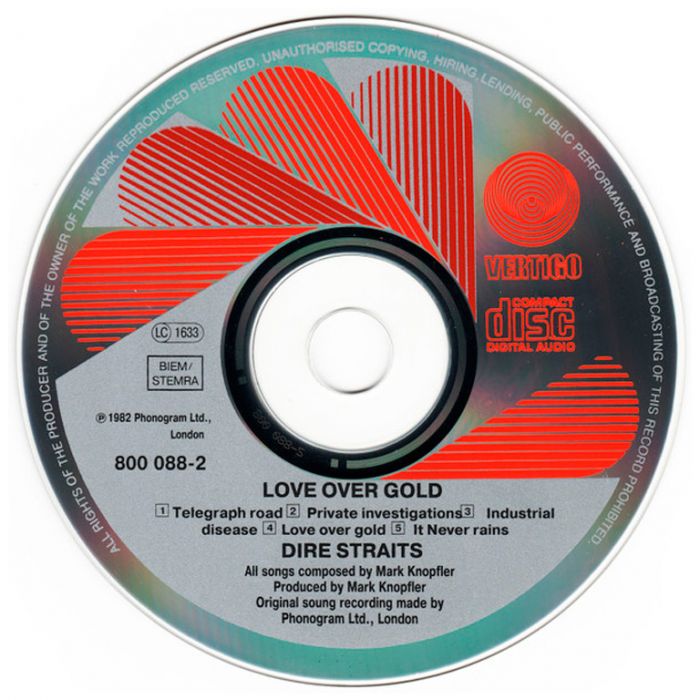 Компакт диск DIRE STRAITS – Love Over Gold, 1982 (CD, Reissue, Remastered, Unofficial Release 1996)