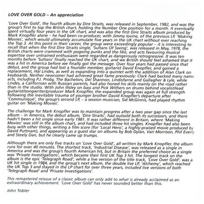 Компакт диск DIRE STRAITS – Love Over Gold, 1982 (CD, Reissue, Remastered, Unofficial Release 1996)