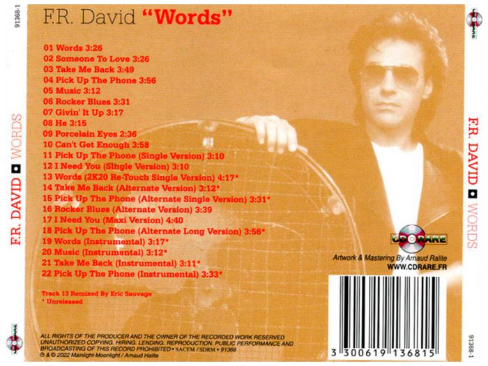Компакт диск F.R.DAVID ‎– Words, 1982 (CD, Remastered, Unofficial Release 2022)
