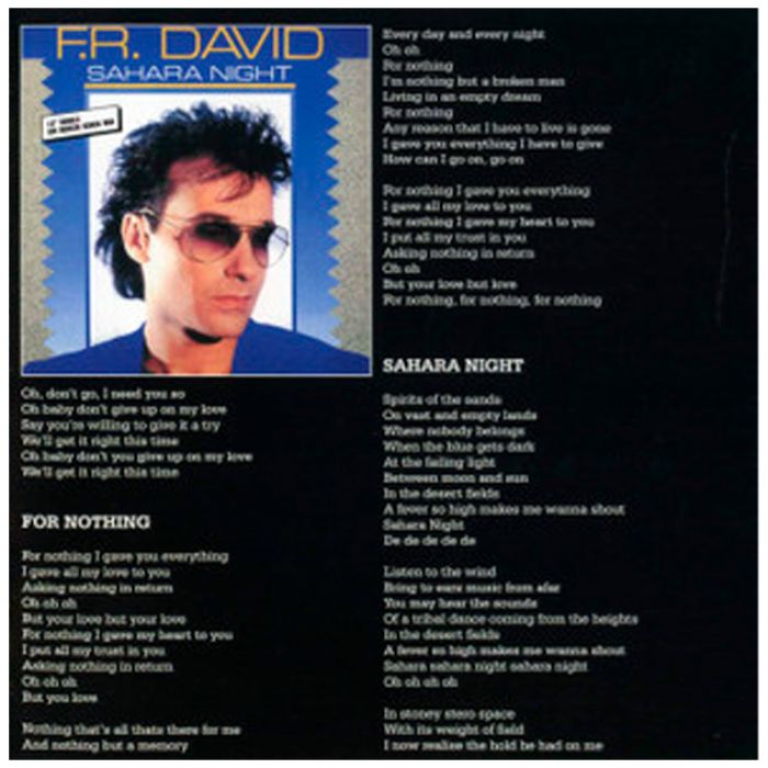 Компакт диск F.R.DAVID ‎– Reflections, 1987 (CD, Remastered, Unofficial Release 2022)
