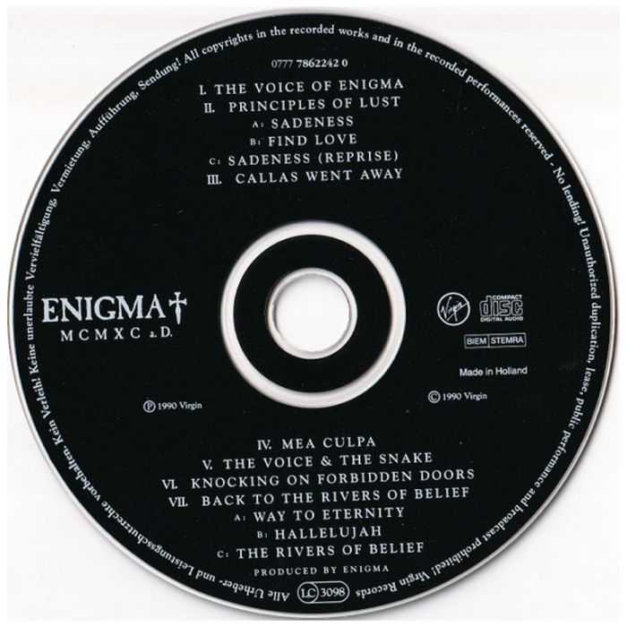 Компакт диск ENIGMA ‎– MCMXC a.D., 1990 (CD, Unofficial Release)
