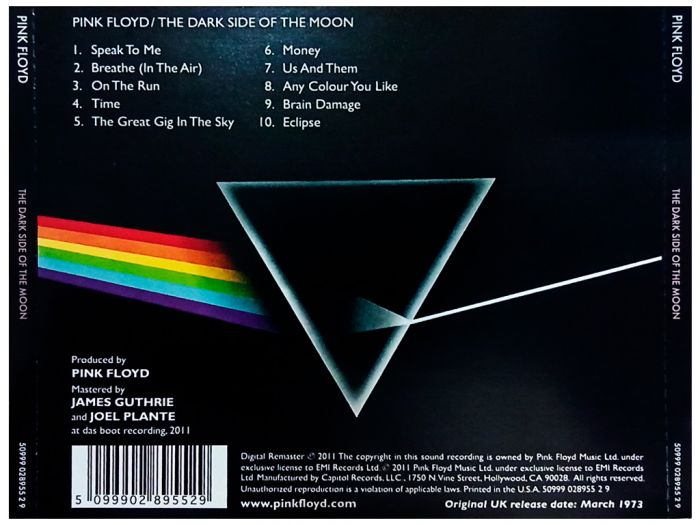 Компакт диск PINK FLOYD – The Dark Side Of The Moon, 1973 (CD, Reissue, Remastered, Unofficial Release 2011)
