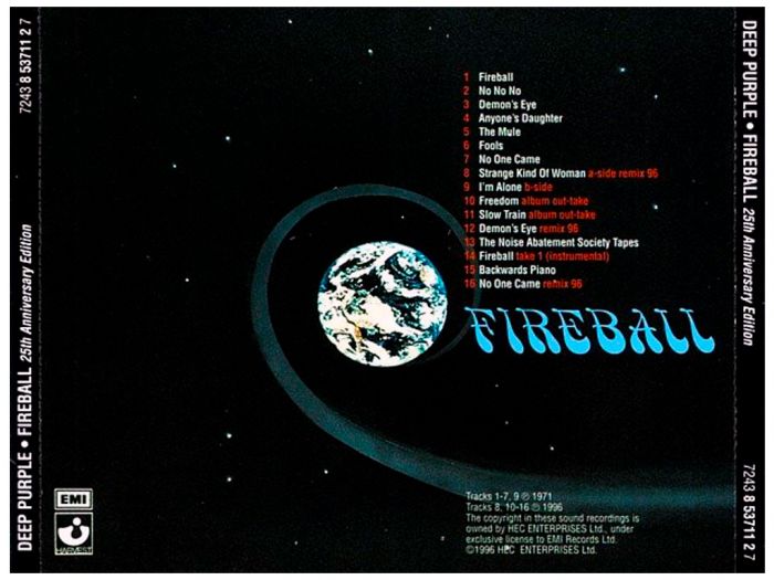 Компакт диск DEEP PURPLE – Fireball, 1971 (CD, Reissue, Remastered, 25th Anniversary Edition, Unofficial Release 1996)
